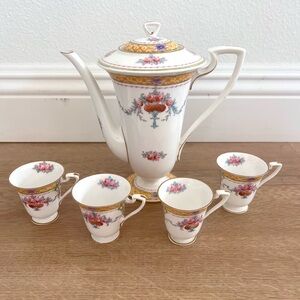 SUPER RARE Antique 1918 Royal‎ Worcester Roses Tea Set - Teapot & 4 Cups Mint